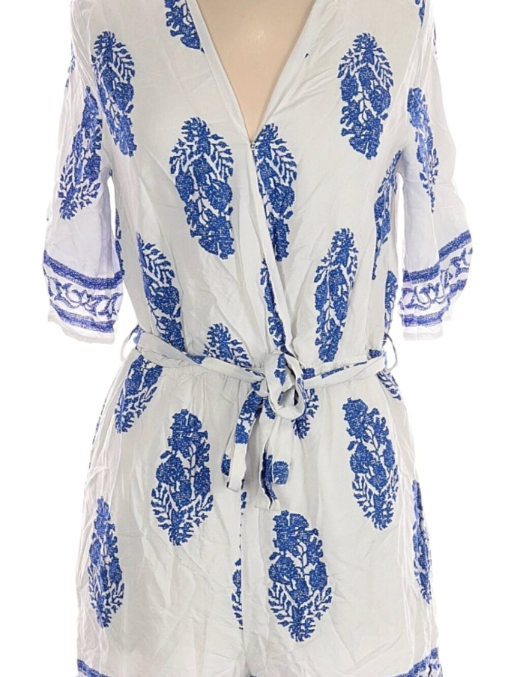Boho Mediterranean Block Print Surplice Romper (Playsuit)